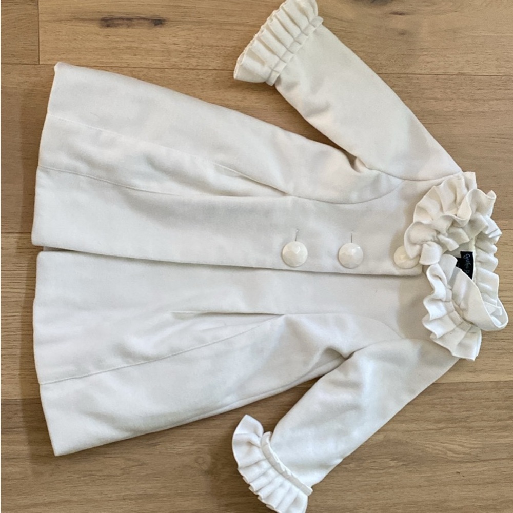 Cynthia Rowley Cream Kids Pea Coat with Ruffle Accents